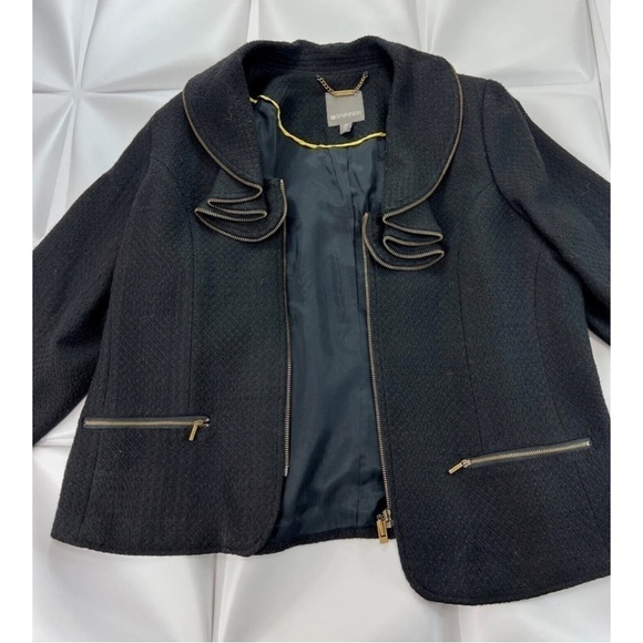 Spanner Sz 16 Black Ruffled Collar Full Zip Up Jacket Light Coat Womens RARE - Picture 9 of 9